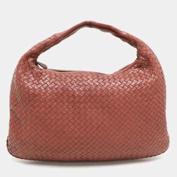 Pre Owned Bottega Veneta Brick Red Intrecciato Leather Medium Veneta Hobo