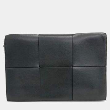 Pre Owned Bottega Veneta Green Leather Document Case