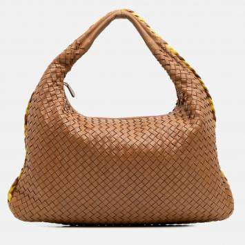 Bottega Veneta Brown Medium Bicolor Trimmed Nappa Intrecciato Veneta Hobo