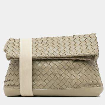 Pre Owned Bottega Veneta Brown Nappa Intrecciato Fold Over Crossbody
