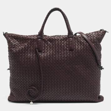 Bottega Veneta Burgundy Intrecciato Leather Maxi Convertible Tote