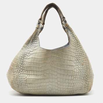 Pre Owned Bottega Veneta Beige/Blue Crocodile Campana Hobo