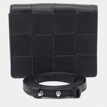 Pre Owned Bottega Veneta Black Leather Cassette Mini Crossbody Bag