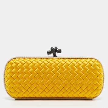 Pre Owned Bottega Veneta Yellow/Beige Satin and Rope Trim Knot Long Clutch