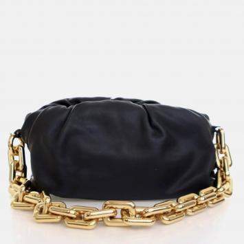 Pre Owned Bottega Veneta The Chain Pouch Black Calfskin Shoulder Bag