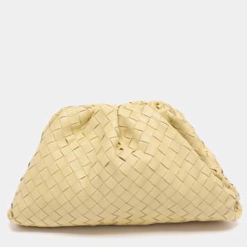 Pre Owned Bottega Veneta Yellow Intrecciato Leather Large Pouch Clutch