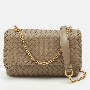 Pre Owned Bottega Veneta Grey Intrecciato Leather Baby Olimpia Shoulder Bag