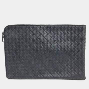Pre Owned Bottega Veneta Grey Leather mesh clutch