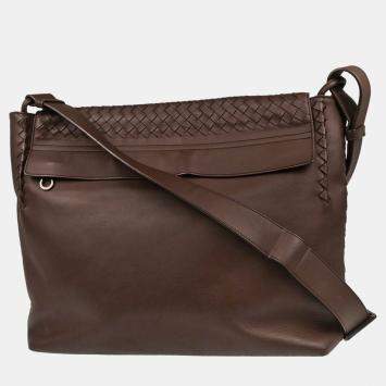 Pre Owned Bottega Veneta Brown Intrecciato Crossbody Shoulder Bag