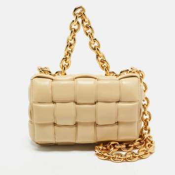 Pre Owned Bottega Veneta Beige Padded Leather Chain Cassette Shoulder Bag