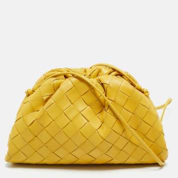 Pre Owned Bottega Veneta Yellow Intrecciato Leather Mini The Pouch Bag