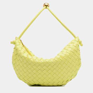 Pre Owned Bottega Veneta Yellow Medium Lambskin Intrecciato Turn Pouch
