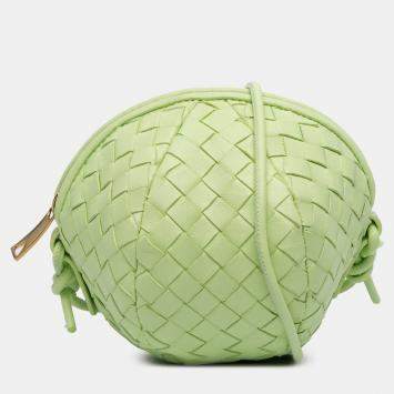 Pre Owned Bottega Veneta Green Mini Lambskin Intrecciato Mava Crossbody