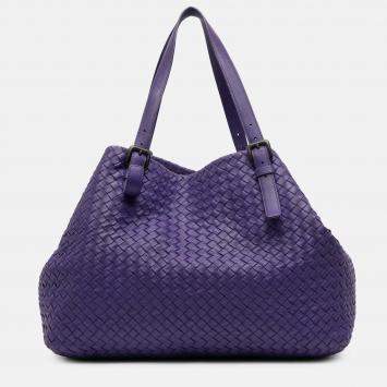 Pre Owned Bottega Veneta Purple Large Nappa Intrecciato Cesta Tote
