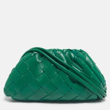Pre Owned Bottega Veneta Green Intrecciato Leather Extra Mini Pouch Bag