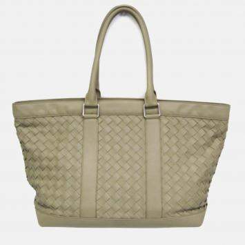 Pre Owned Bottega Veneta Intrecciato Big Zipper  Leather Tote Bag Light Green