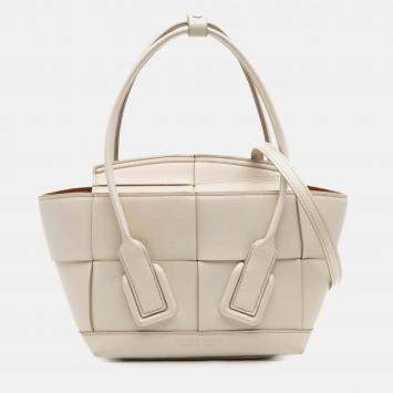 Pre Owned Bottega Veneta White Mini Calfskin Maxi Intrecciato Arco Satchel