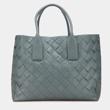 Pre Owned Bottega Veneta Grey Lambskin Maxi Intrecciato Tote