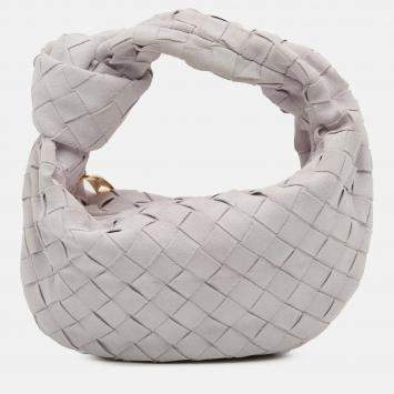 Pre Owned Bottega Veneta White Mini Suede Intrecciato Jodie