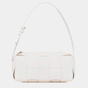 Pre Owned Bottega Veneta White Small Lambskin Intrecciato Brick Cassette