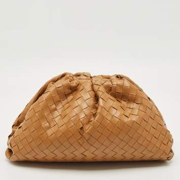 Pre Owned Bottega Veneta Brown Intrecciato Leather Classic The Pouch Clutch
