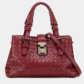 Pre Owned Bottega Veneta Red Mini Nappa Intrecciato Roma Satchel