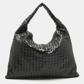 Pre Owned Bottega Veneta Black Intrecciato Leather Large Hop Shoulder Bag