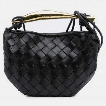 Pre Owned Bottega Veneta Black Baby Lambskin Intrecciato Sardine