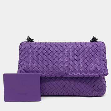 Pre Owned Bottega Veneta Purple Leather Mesh Olympia Bag