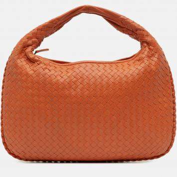 Pre Owned Bottega Veneta Orange Small Nappa Intrecciato Veneta Hobo