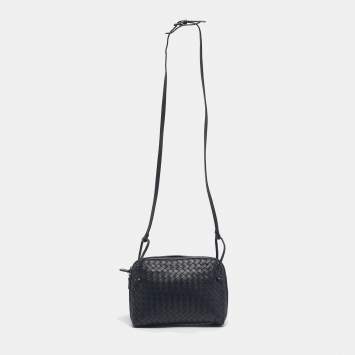Pre Owned Bottega Veneta Blue Nuit Intrecciato Leather Nodini Crossbody Bag