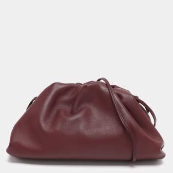 Pre Owned Bottega Veneta Burgundy Bordeaux Leather Mini The Pouch Bag
