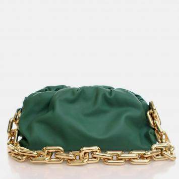 Pre Owned Bottega Veneta Green Calfskin The Chain Pouch