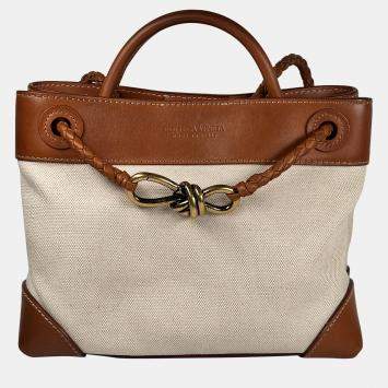 Pre Owned Bottega Veneta Small Andiamo Leather-trimmed Canvas Tote