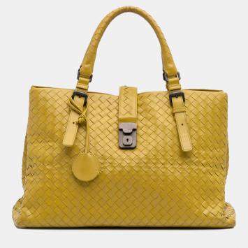 Pre Owned Bottega Veneta Yellow Medium Nappa Intrecciato Roma Tote