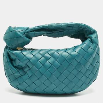 Pre Owned Bottega Veneta Teal Green Intrecciato Leather Mini Jodie Hobo