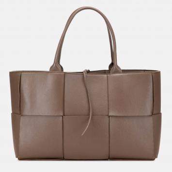 Pre Owned Bottega Veneta Brown Medium Nappa Maxi Intrecciato Arco Tote
