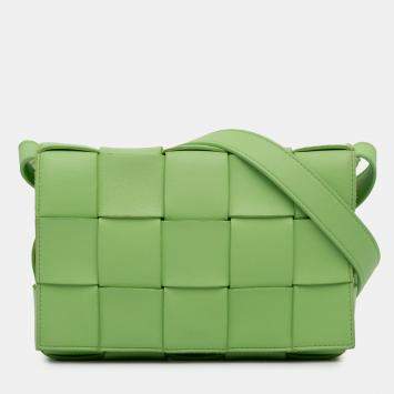 Pre Owned Bottega Veneta Green Nappa Intrecciato Cassette Crossbody
