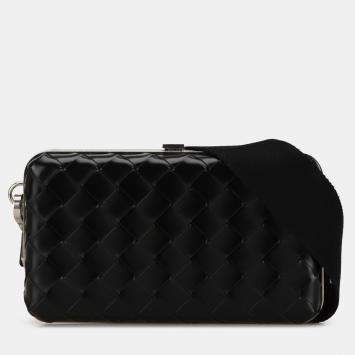 Pre Owned Bottega Veneta Black Spazzolato Intrecciato Box Messenger Bag