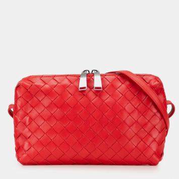 Pre Owned Bottega Veneta Red Nappa Intrecciato Crossbody