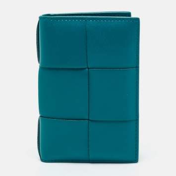 Pre Owned Bottega Veneta Green Leather Cassette Bifold Card Holder