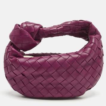 Pre Owned Bottega Veneta Dark Pink Intrecciato Leather Mini Jodie Hobo