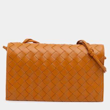 Pre Owned Bottega Veneta Brown Nappa Intrecciato Trio Pouch On Strap