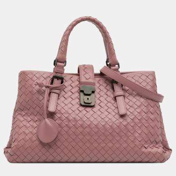 Pre Owned Bottega Veneta Pink Small Nappa Intrecciato Roma Satchel