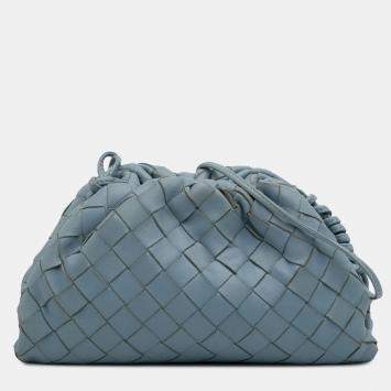 Pre Owned Bottega Veneta Blue Nappa Intrecciato The Mini Pouch Crossbody