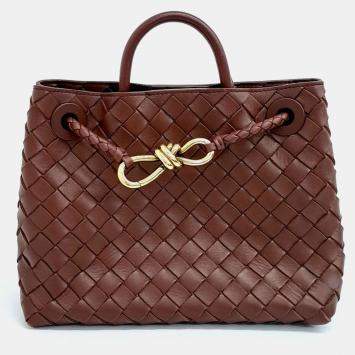Pre Owned Bottega Veneta Brown Leather Andiamo Small