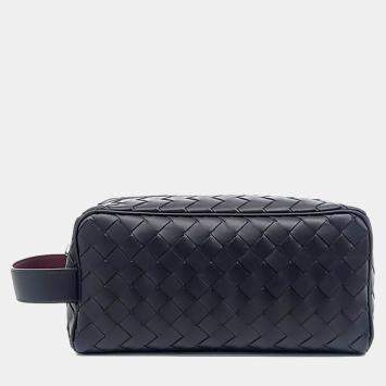 Pre Owned Bottega Veneta Black Leather Travel Pouch