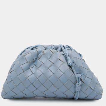 Pre Owned Bottega Veneta Blue Nappa Intrecciato The Mini Pouch Crossbody