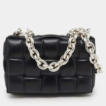 Pre Owned Bottega Veneta Black Leather Padded Cassette Chain Shoulder Bag