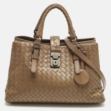 Pre Owned Bottega Veneta Brown Intrecciato Leather Small Roma Tote